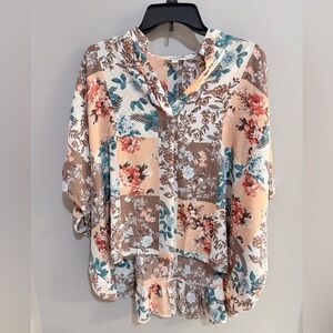 ANDREE BY UNIT Floral Patchwork Blouse - Cream, Brown, Pink